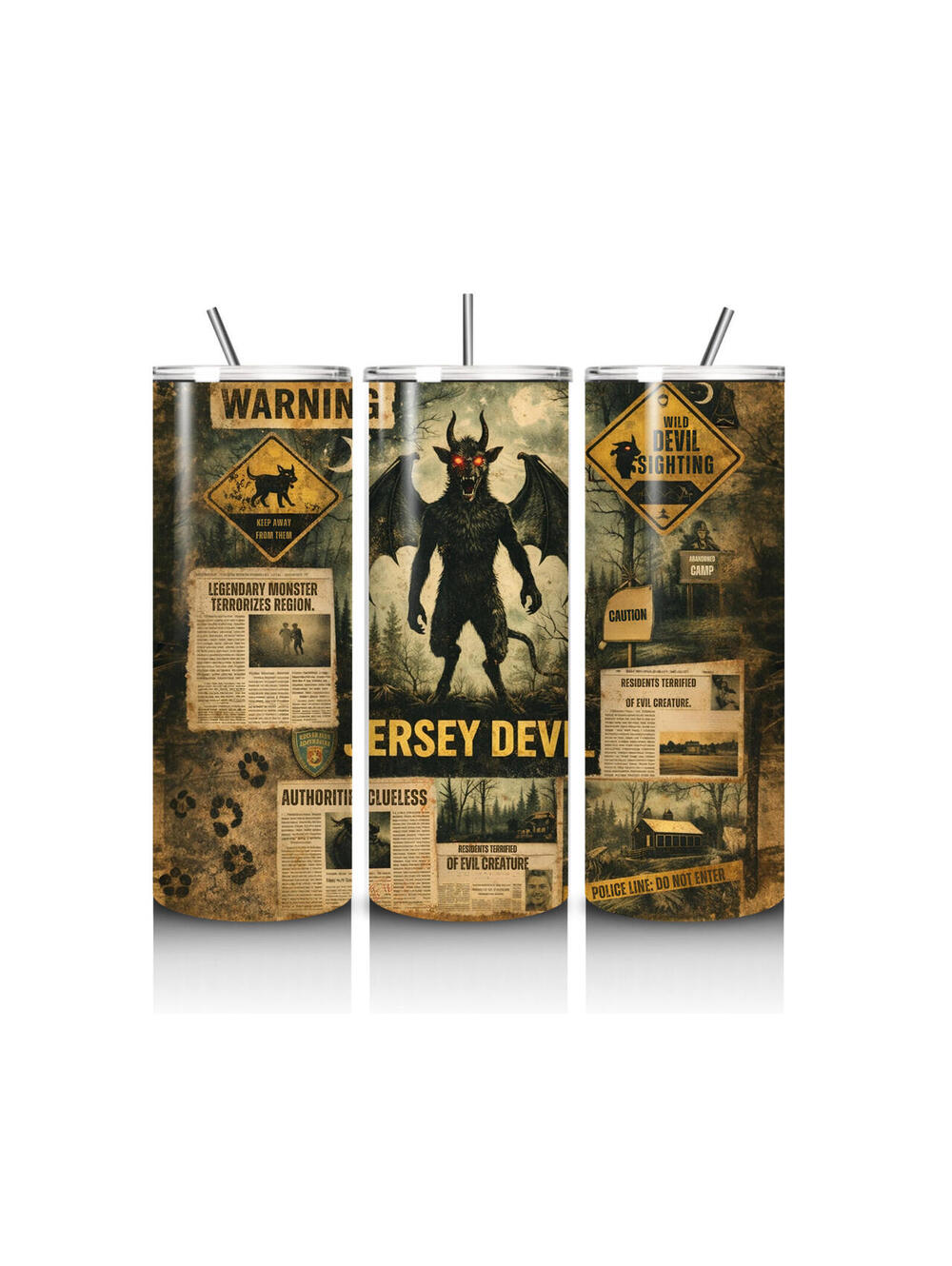 20 oz Jersey Devil Stainless Steel Tumbler with Lid, Straw - Cryptid